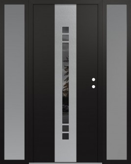 DIAMOND A4 68" X 80" BLACK/BLACK MIRRORED GLASS PANEL STAINLESS STEEL LHI WITH 2 SIDELITES FROSTED GLASS