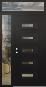 Diamond D6 50" x 96" black/black clear Glass Panel black RHI with Sidelite and Transom clear Glass