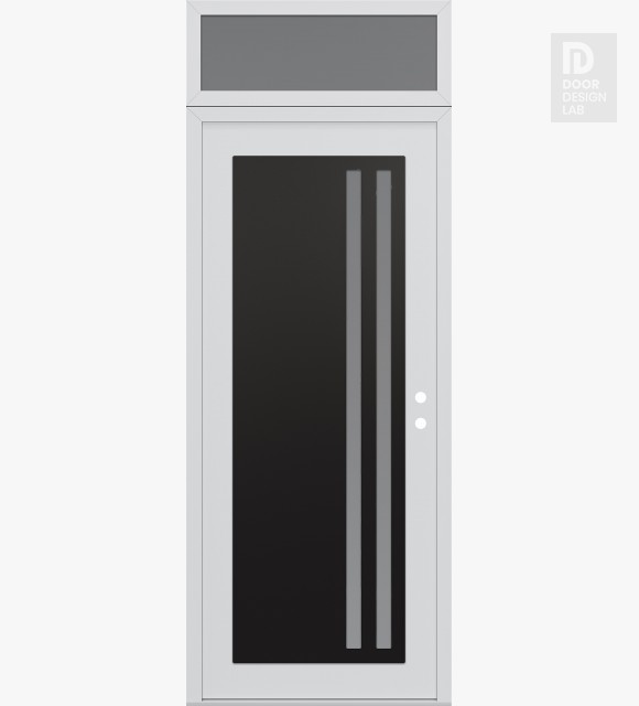 Modern Steel Front Door Diamond C6 36" x 96" white/white frosted Glass Panel black LHI with Transom frosted Glass