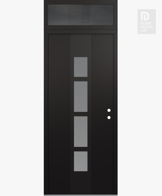 Modern Steel Front Door DIAMOND A10 36" X 96" BLACK/WHITE FROSTED GLASS PANEL BLACK LHI WITH TRANSOM MIRRORED GLASS