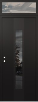 DIAMOND A1 36" X 96" BLACK/BLACK MIRRORED GLASS PANEL BLACK RHI WITH TRANSOM CLEAR GLASS