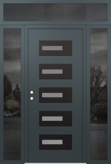 Diamond D6 64" x 96" anthracite/anthracite frosted Glass Panel black RHI with 2 Sidelites and Transom mirrored Glass