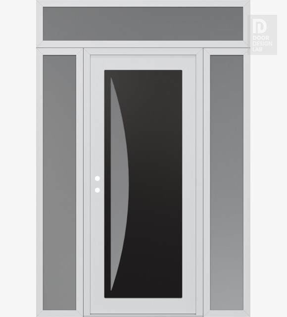 Modern Steel Front Door Diamond C13 60" x 96" white/white frosted Glass Panel black RHI with 2 Sidelites and Transom frosted Glass