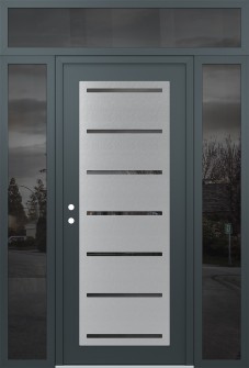 Diamond C11 64" x 96" anthracite/anthracite mirrored Glass Panel stainless steel RHI with 2 Sidelites and Transom mirrored Glass