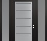Modern Steel Front Door Diamond C11 60" x 96" black/white frosted Glass Panel stainless steel LHI with 2 Sidelites and Transom frosted Glass