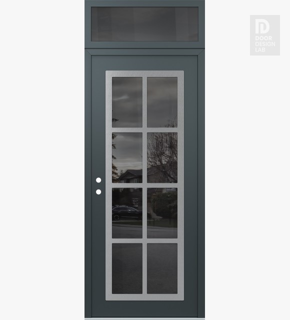 Modern Steel Front Door Diamond C16 36" x 96" anthracite/anthracite mirrored Glass Panel stainless steel RHI with Transom mirrored Glass