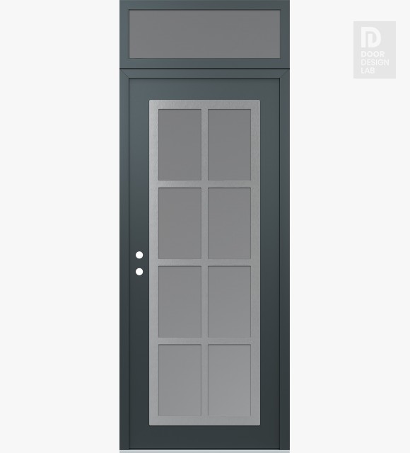Modern Steel Front Door Diamond C16 36" x 96" anthracite/anthracite frosted Glass Panel stainless steel RHI with Transom frosted Glass