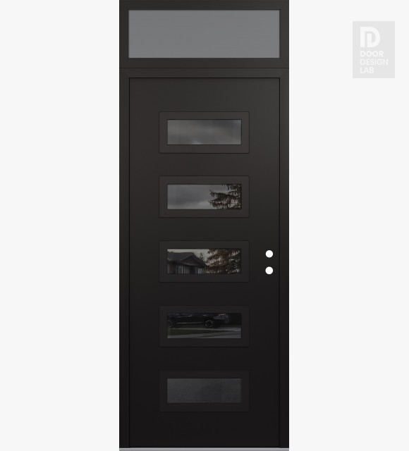 Modern Steel Front Door Diamond D1 36" x 96" black/black mirrored Glass Panel black LHI with Transom frosted Glass