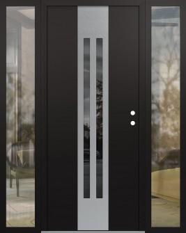 DIAMOND A8 64" X 80" BLACK/BLACK MIRRORED GLASS PANEL STAINLESS STEEL LHI WITH 2 SIDELITES CLEAR GLASS