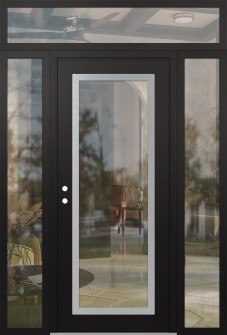 Diamond C1 64" x 96" black/black clear Glass Panel stainless steel RHI with 2 Sidelites and Transom clear Glass