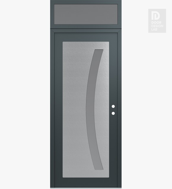 Modern Steel Front Door Diamond C4 36" x 96" anthracite/anthracite frosted Glass Panel stainless steel LHI with Transom frosted Glass