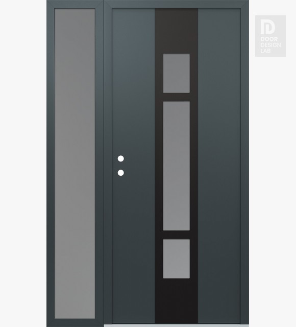 Modern Steel Front Door DIAMOND A9 52" X 80" ANTHRACITE/ANTHRACITE FROSTED GLASS PANEL BLACK RHI WITH SIDELITE FROSTED GLASS