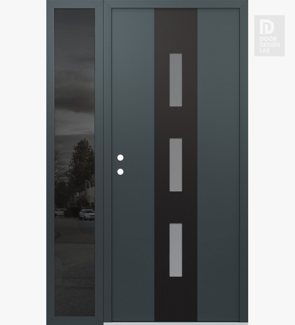 Modern Steel Front Door DIAMOND A7 50" X 80" ANTHRACITE/ANTHRACITE FROSTED GLASS PANEL BLACK RHI WITH SIDELITE MIRRORED GLASS