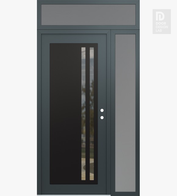 Modern Steel Front Door Diamond C6 52" x 96" anthracite/anthracite clear Glass Panel black LHI with Sidelite and Transom frosted Glass