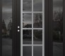Modern Steel Front Door Diamond C16 60" x 80" black/black mirrored Glass Panel stainless steel RHI with 2 Sidelites mirrored Glass