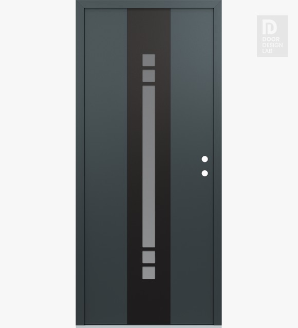 Modern Steel Front Door DIAMOND A4 36" X 80" ANTHRACITE/ANTHRACITE FROSTED GLASS PANEL BLACK LHI