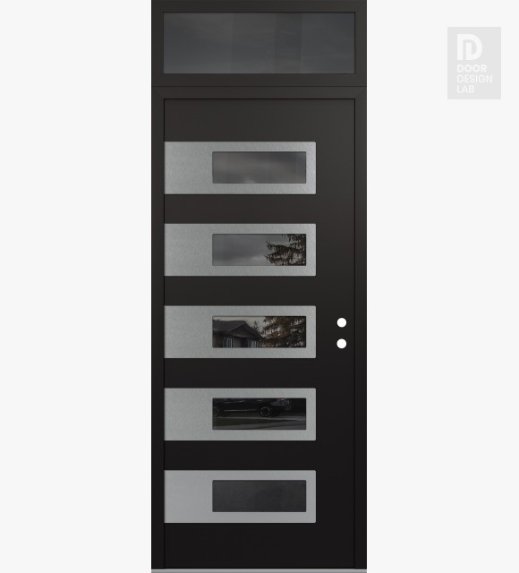 Modern Steel Front Door Diamond D3 36" x 96" black/black mirrored Glass Panel stainless steel LHI with Transom mirrored Glass
