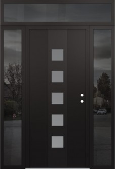 DIAMOND A13 64" X 96" BLACK/WHITE FROSTED GLASS PANEL BLACK LHI WITH 2 SIDELITES AND TRANSOM MIRRORED GLASS