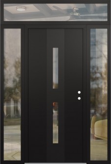 DIAMOND A6 68" X 96" BLACK/BLACK CLEAR GLASS PANEL BLACK LHI WITH 2 SIDELITES AND TRANSOM CLEAR GLASS