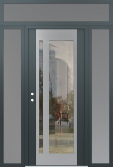 Diamond C15 64" x 96" anthracite/anthracite clear Glass Panel stainless steel RHI with 2 Sidelites and Transom frosted Glass