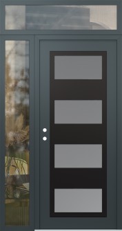Diamond C2 52" x 96" anthracite/anthracite frosted Glass Panel black RHI with Sidelite and Transom clear Glass