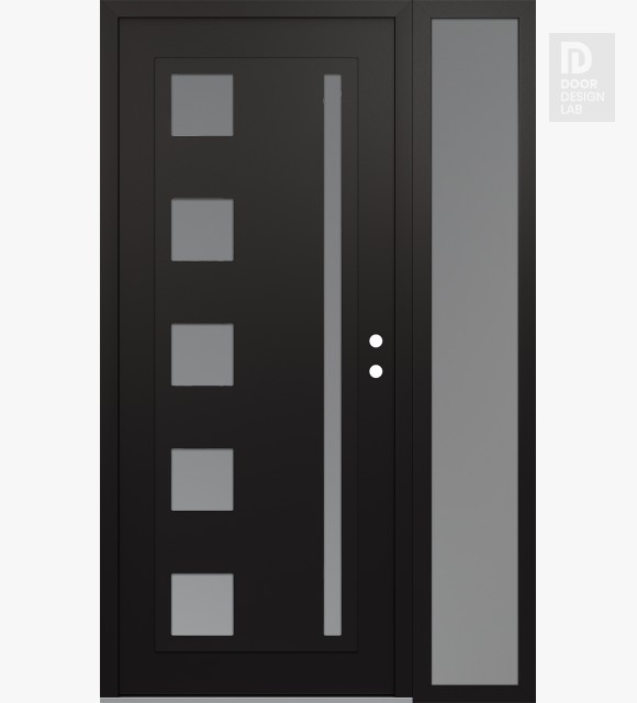 Modern Steel Front Door Diamond C3 50" x 80" black/white frosted Glass Panel black LHI with Sidelite frosted Glass