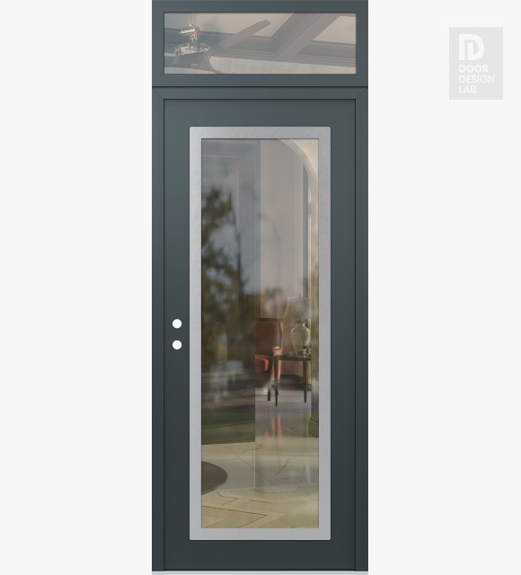Modern Steel Front Door Diamond C1 36" x 96" anthracite/anthracite clear Glass Panel stainless steel RHI with Transom clear Glass
