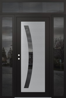 Diamond C4 64" x 96" black/black mirrored Glass Panel stainless steel RHI with 2 Sidelites and Transom mirrored Glass