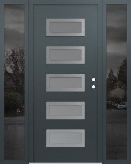 Diamond D1 68" x 80" anthracite/anthracite Frosted Glass Panel stainless steel LHI with 2 Sidelites Mirrored Glass