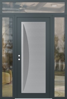 Diamond C13 64" x 96" anthracite/anthracite frosted Glass Panel stainless steel RHI with 2 Sidelites and Transom clear Glass