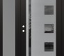 Modern Steel Front Door Diamond C3 52" x 80" black/black mirrored Glass Panel stainless steel RHI with Sidelite frosted Glass