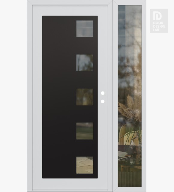 Modern Steel Front Door Diamond C5 48" x 80" white/white clear Glass Panel black LHI with Sidelite clear Glass