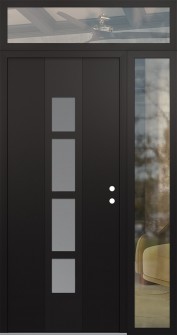 DIAMOND A10 48" X 96" BLACK/WHITE FROSTED GLASS PANEL BLACK LHI WITH SIDELITE AND TRANSOM CLEAR GLASS