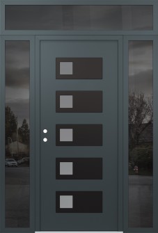 Diamond D2 60" x 96" anthracite/anthracite frosted Glass Panel black RHI with 2 Sidelites and Transom mirrored Glass