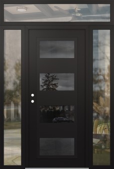 Diamond C2 68" x 96" black/black mirrored Glass Panel black RHI with 2 Sidelites and Transom clear Glass