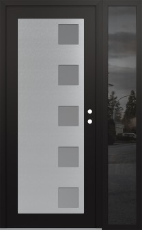 Diamond C5 50" x 80" black/white frosted Glass Panel stainless steel LHI with Sidelite mirrored Glass