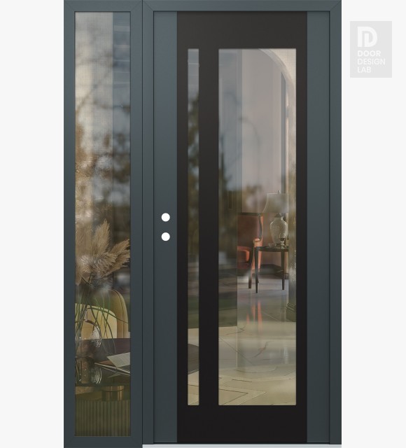 Modern Steel Front Door Diamond C15 48" x 80" anthracite/anthracite clear Glass Panel black RHI with Sidelite clear Glass