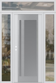 Diamond C15 64" x 96" white/white frosted Glass Panel stainless steel RHI with 2 Sidelites and Transom clear Glass