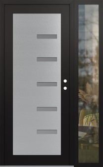 Diamond C8 52" x 80" black/white frosted Glass Panel stainless steel LHI with Sidelite clear Glass