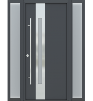 MODERN FRONT STEEL DOOR WITH 2 SIDELITES ZEPHYR ANTRACIT/WHITE 61 1/16" X 81 11/16" RHI