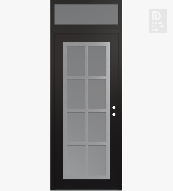 Modern Steel Front Door Diamond C16 36" x 96" black/white frosted Glass Panel stainless steel LHI with Transom frosted Glass
