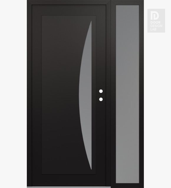 Modern Steel Front Door Diamond C13 50" x 80" black/white frosted Glass Panel black LHI with Sidelite frosted Glass