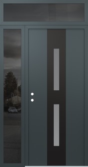 DIAMOND A6 48" X 96" ANTHRACITE/ANTHRACITE FROSTED GLASS PANEL BLACK RHI WITH SIDELITE AND TRANSOM MIRRORED GLASS