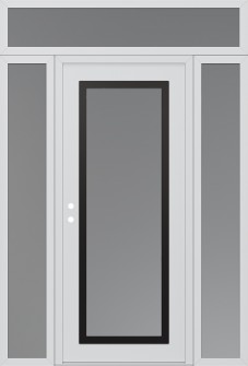 Diamond C1 64" x 96" white/white frosted Glass Panel black RHI with 2 Sidelites and Transom frosted Glass