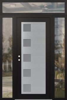 Diamond C5 60" x 96" black/white frosted Glass Panel stainless steel RHI with 2 Sidelites and Transom clear Glass