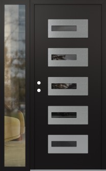 Diamond D6 48" x 80" black/black mirrored Glass Panel stainless steel RHI with Sidelite clear Glass