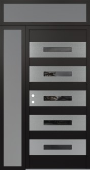 Diamond D9 48" x 96" black/black mirrored Glass Panel stainless steel RHI with Sidelite and Transom frosted Glass