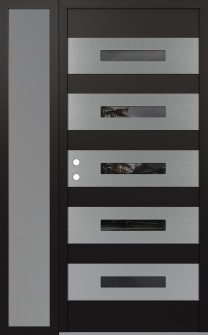 Diamond D9 52" x 80" black/black mirrored Glass Panel stainless steel RHI with Sidelite frosted Glass