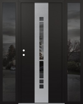 DIAMOND A3 64" X 80" BLACK/BLACK MIRRORED GLASS PANEL STAINLESS STEEL RHI WITH 2 SIDELITES MIRRORED GLASS