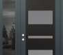 Modern Steel Front Door Diamond C10 50" x 96" anthracite/anthracite frosted Glass Panel black RHI with Sidelite and Transom mirrored Glass